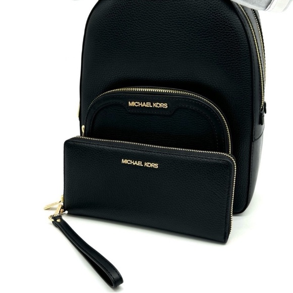 Michael Kors Medium Jaycee Backpack & Large Continental Wallet Black/Gold - Picture 12 of 14